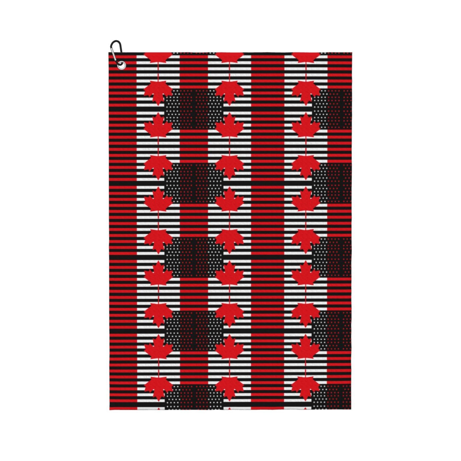 peiyeety USA Canada Flag Microfiber Golf Towel with Carabiner Clip, 16x24 Inch Absorbent Waffle Weave Towel for Golf Bags