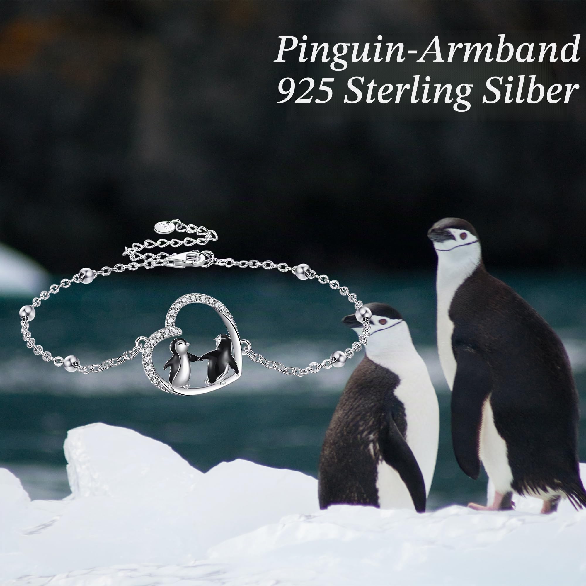 URONE Pinguin-Armband aus Sterlingsilber Pinguin-Herz-Tier-Anhänger Pinguin-Schmuck Geschenke für Frauen und Mädchen