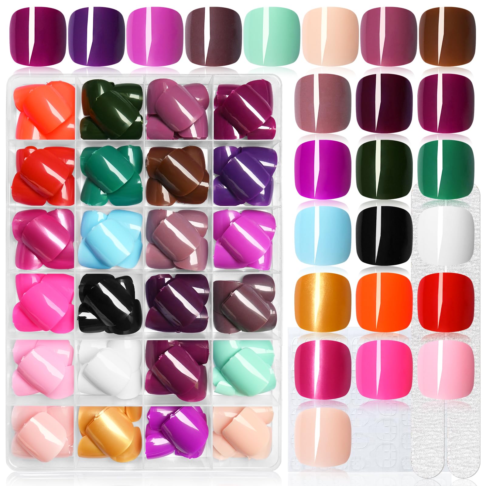 LoveOurHome 576pc Press on Toenails Women Fake Toe Nails Tips, Gel Glue on Toe Nails Press on Nail Short Square Fake Toenail Artificial False Toenails