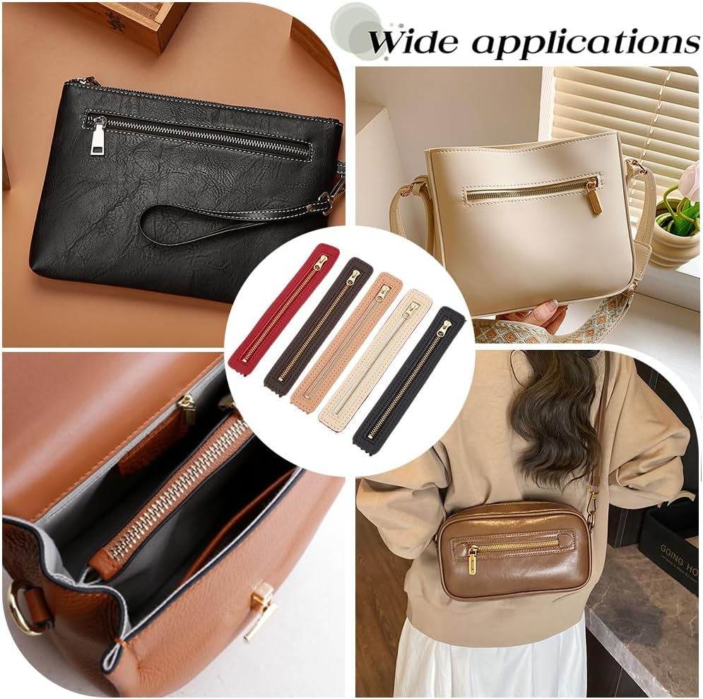 5PS Genuine Leather Zippers 7.1 x 1.2 Inch Metal Separating Zipper Frame Replacement 5 Colors Cowhide Sewing Coil Bulk Bags Making Accessories for DIY Knitted Crochet Shoulder Bag Wallet