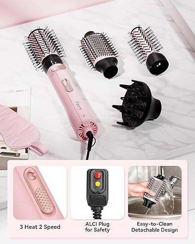 Miniatura 6 de Juego de cepillos giratorios 4 en 1  Barril voluminizador ovalado, cepillos giratorios de 1.5 y 2 pulgadas y difusor  Cepillo de aire caliente todo