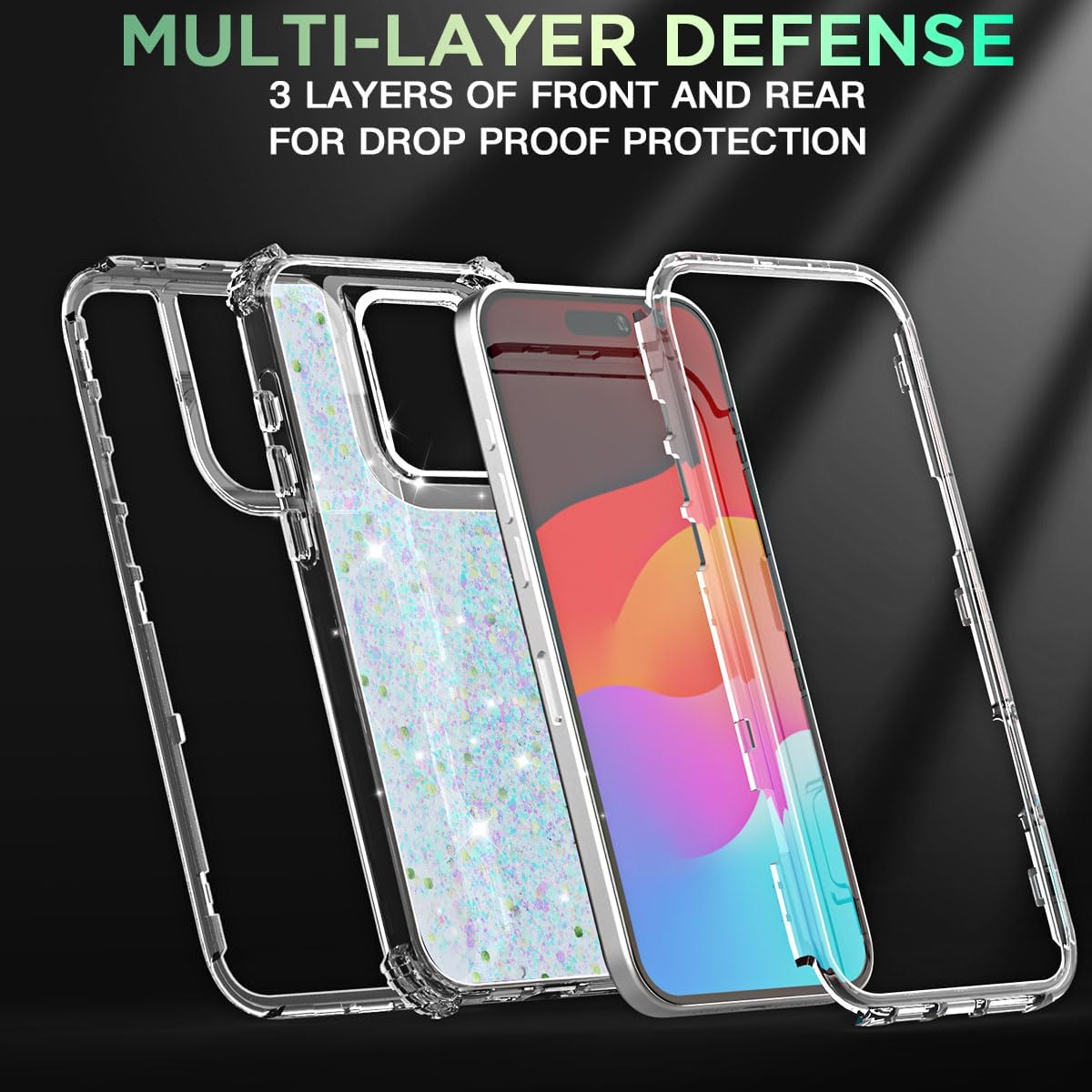 AICase for iPhone 16 Pro Max Case Bling Glitter for Women Girls Cute Shiny Sparkle,3 in 1 Heavy Duty Durable 3-Layer Military Grade Shockproof/DropProof Protective Cover for iPhone 16 Pro Max 6.9"_3 - Image 3