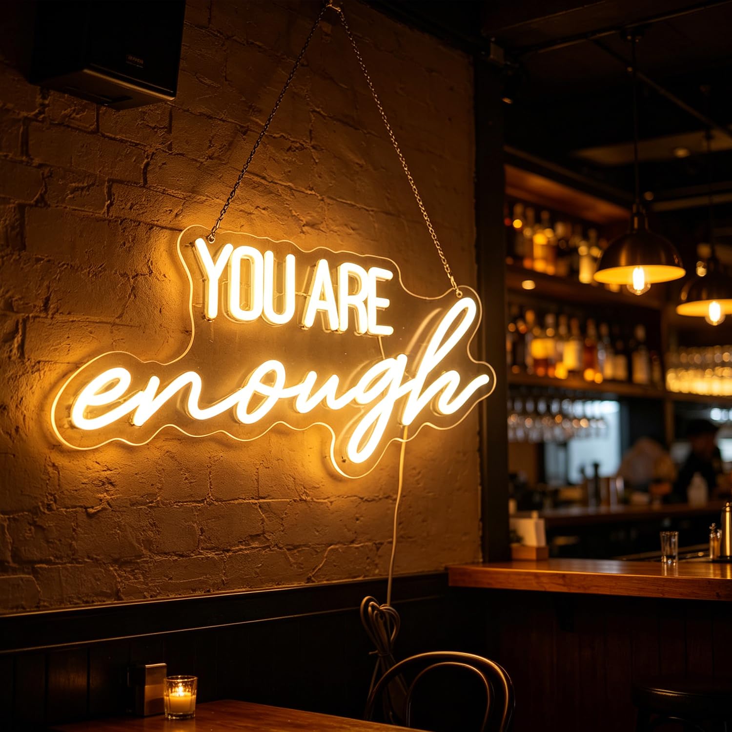 You Are Enough - Insegna al neon con parola/lettere, alimentata tramite USB, con interruttore dimmer, luci al neon per stanza, casa, bar, decorazione da parete per feste, finestre, soggiorno,