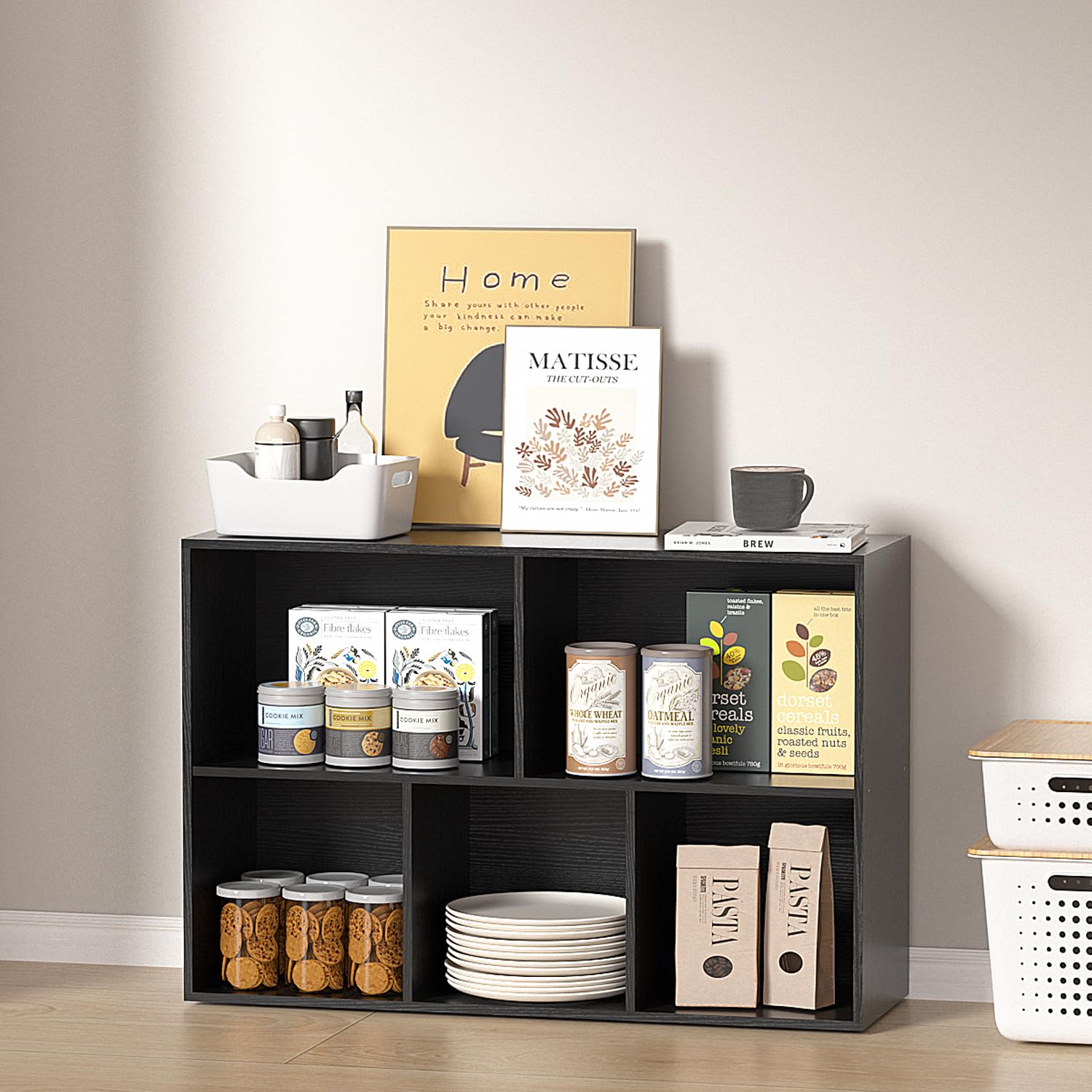 Organiseur de Rangement en Bois à 5 Cubes avec Panneau arrière fermé, étagères cubiques Blanches avec Compartiments pour Le Salon (Noir, 5 Cubes)