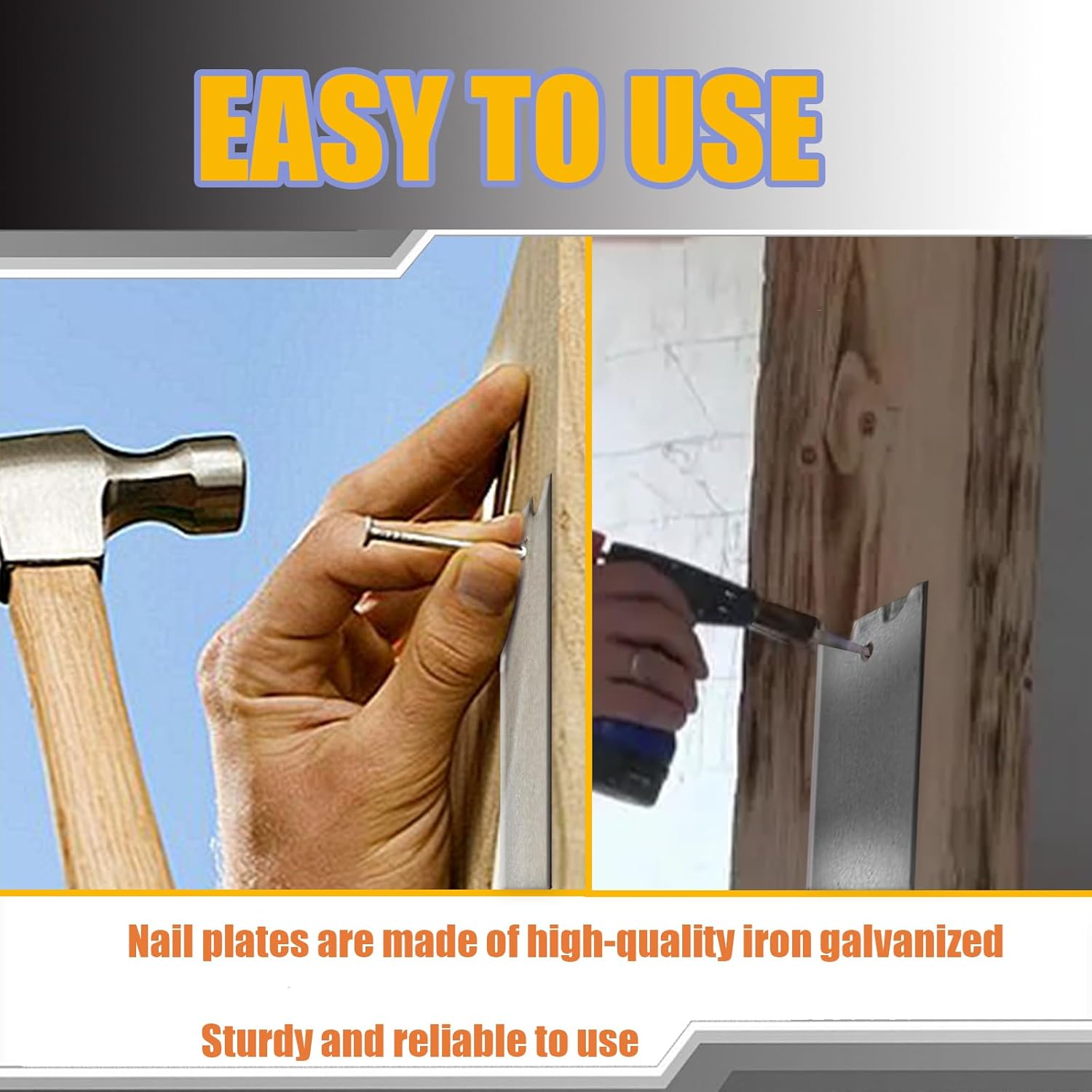 Nail Plates for Wood Studs, 1.5 x 6 Inch Sharp Pointed Prongs, Cable Wire Protector Plate, Anti-Nail Protection Plate Shield, Protecting Plumbing and Wiring (6in-70pcs)