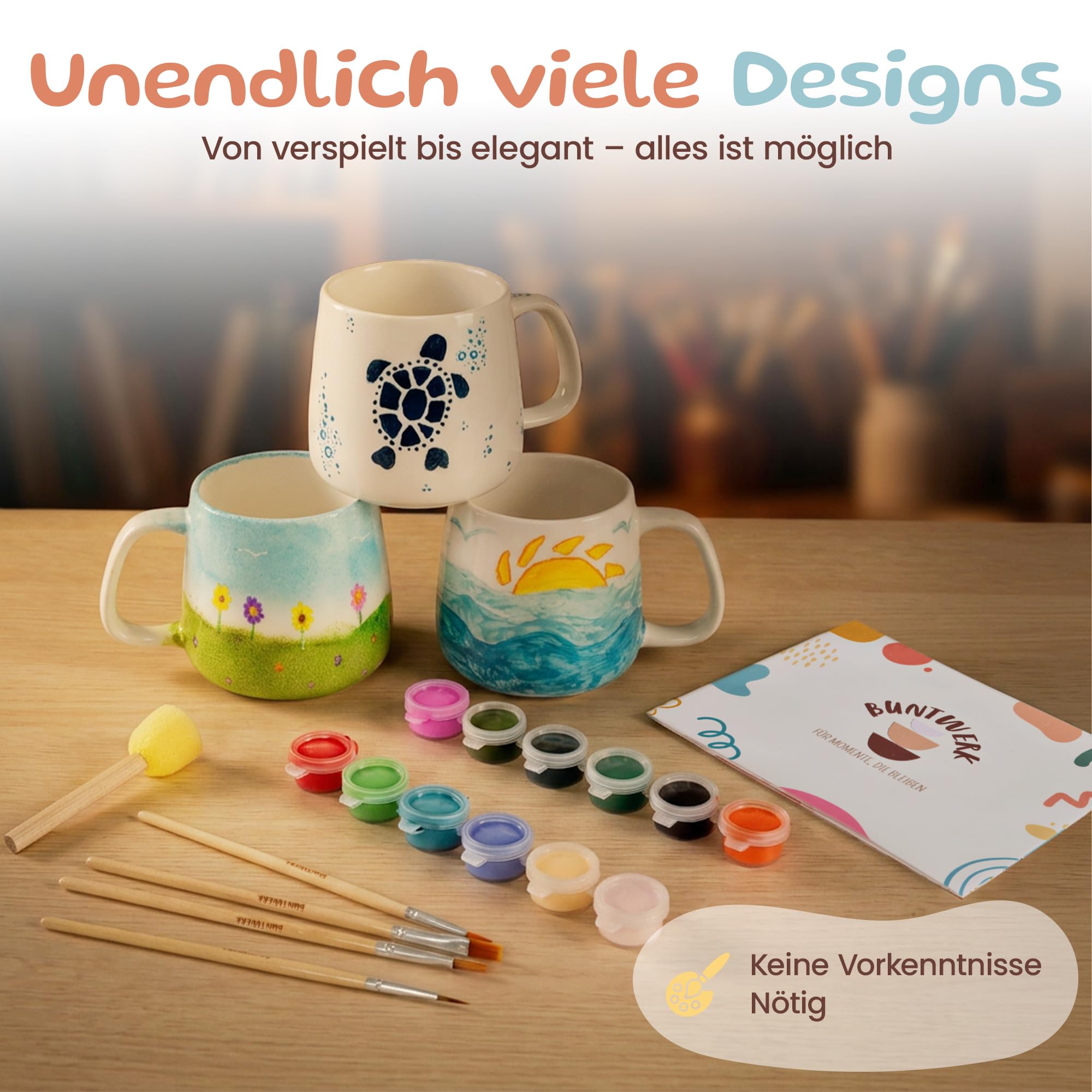 Generisch Keramik Bemalen Set – DIY Keramik Selbst Bemalen Set für Zuhause – Tassen Bemalen Set mit leuchtenden Farben & Keramikpinseln – Kreatives Ceramic Painting Set für Erwachsene & Kinder