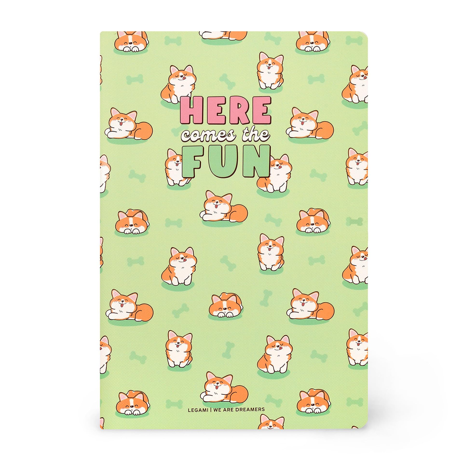 Legami - Ruled Notebook 7 mm, Corgi, B5, Large, FSC Certified Paper, 100 Pages, Singer Stitched Binding, 18.5 x 25 cm