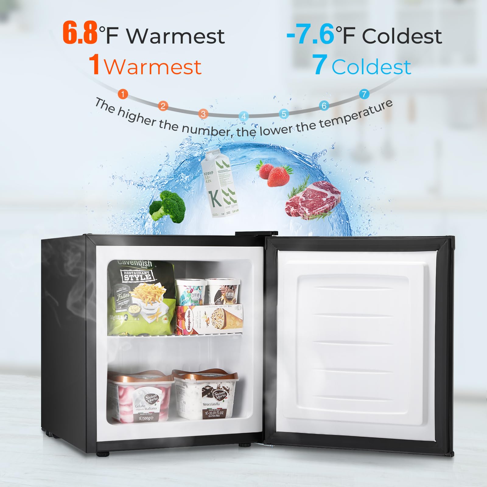 R.W.FLAME Mini Freezer 1.1 Cubic Feet, Small Freezer Reversible Single Door, Upright Freezer with Shelves, Adjustable Feet for Bedrooms/Dorms/Apartment/Office/Home (Black on Fridge.com