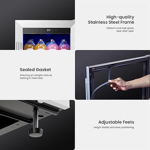 Miniatura 2 de Yeego Refrigerador de bebidas y mini refrigerador, enfriador de bebidas de 15 pulgadas con 80 latas de 34 a 54 F, pequeño enfriador de cerveza