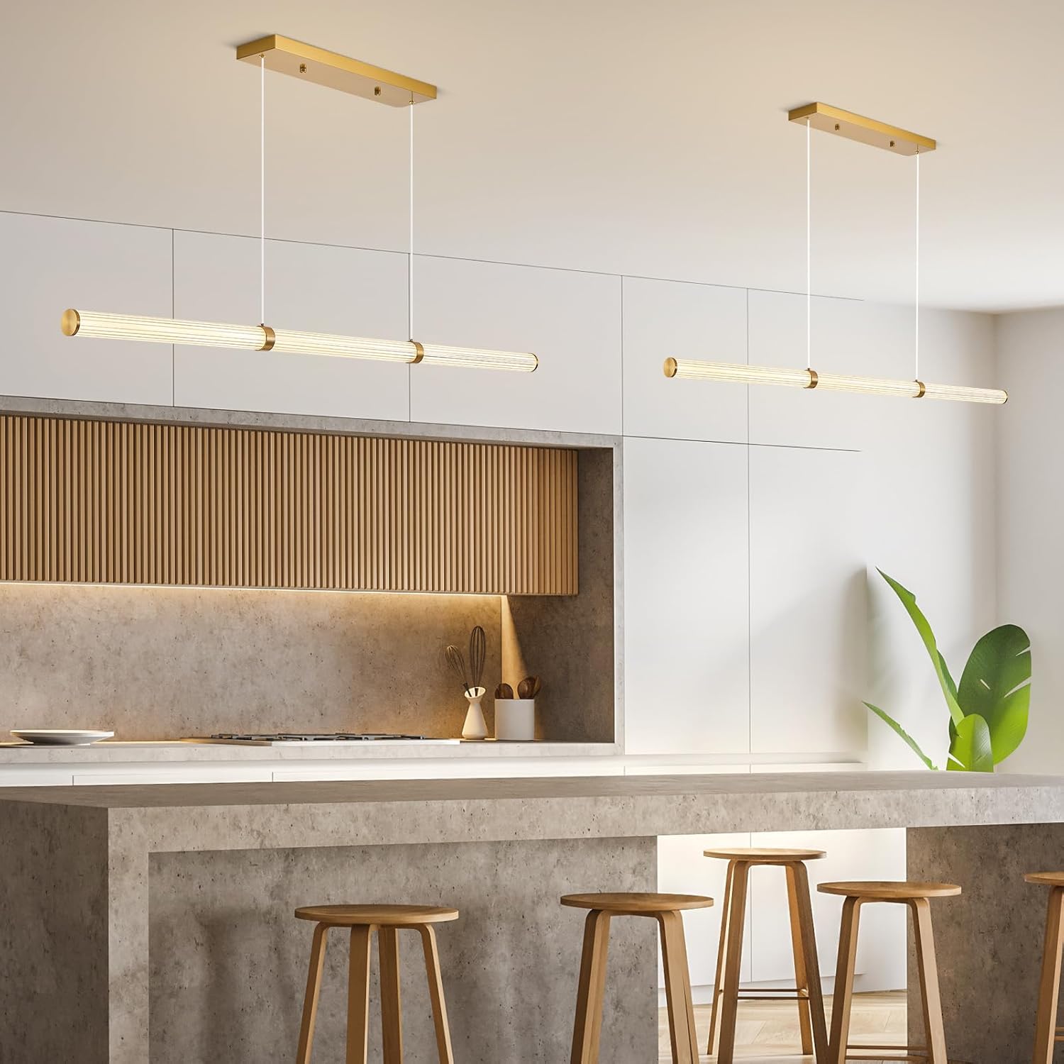 47" LED Linear Pendant Light Fixtures, Modern Dimmable Chandelier with Remote, Gold Island Lights for Kitchen, Dining Room, Living Room, Office, Bar, Pool Table, 3000K–6000K