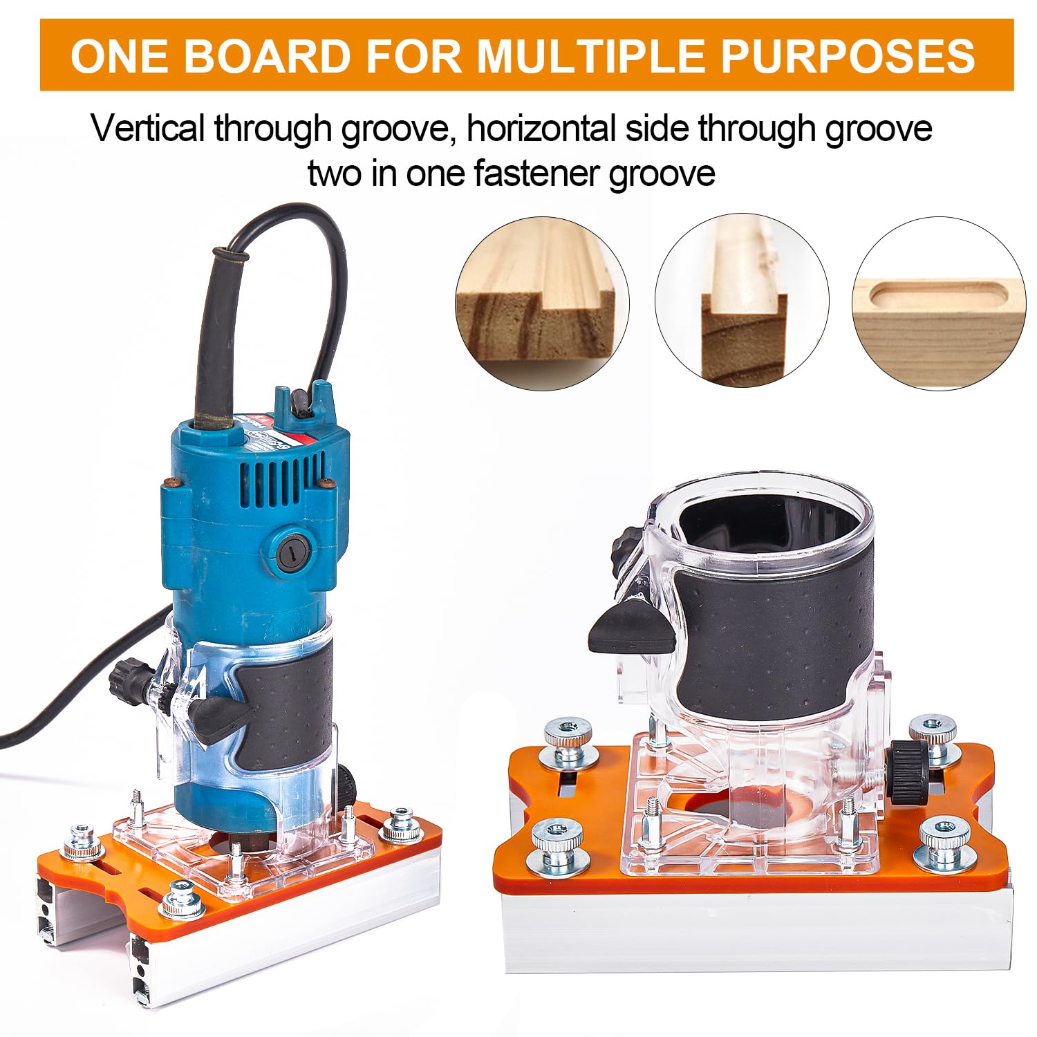 2 in 1 Fresatrice Verticale per Legno, Set di Piastra Base con Guida per Rifilatore/Fresa da 65mm, Precisione Accessorio Multifunzionale in Alluminio per Lavorazione Legno e Fai da Te