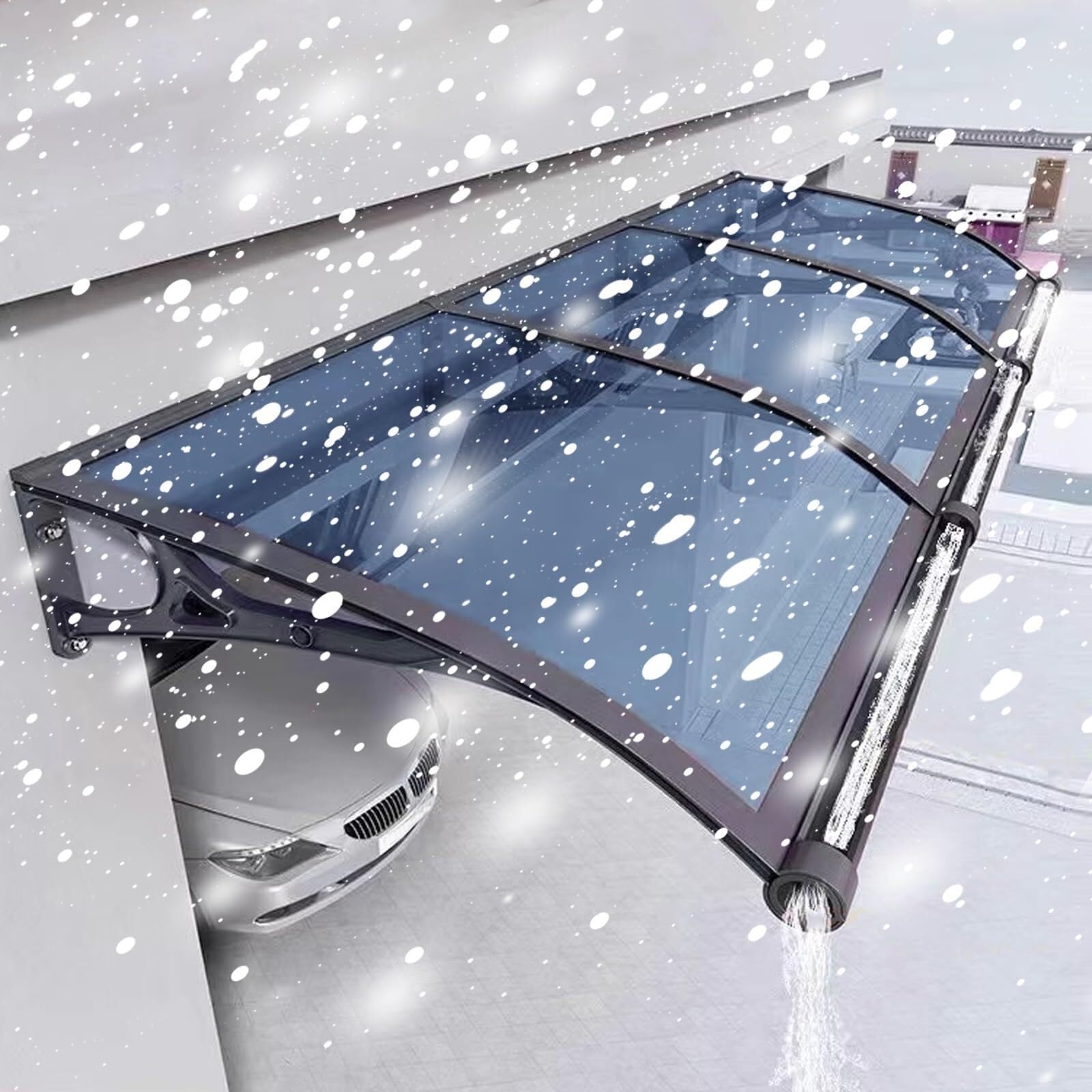 Tejadillo protección lluvia azul 60x240cm con paneles de policarbonato transparentes para patio