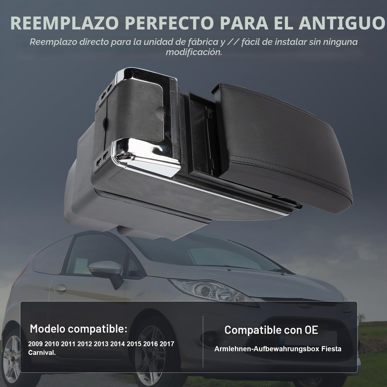 Caja de Almacenamiento reposabrazos pour Fiesta 2009-2017 Avec 7 Ports USB accoudoir Central