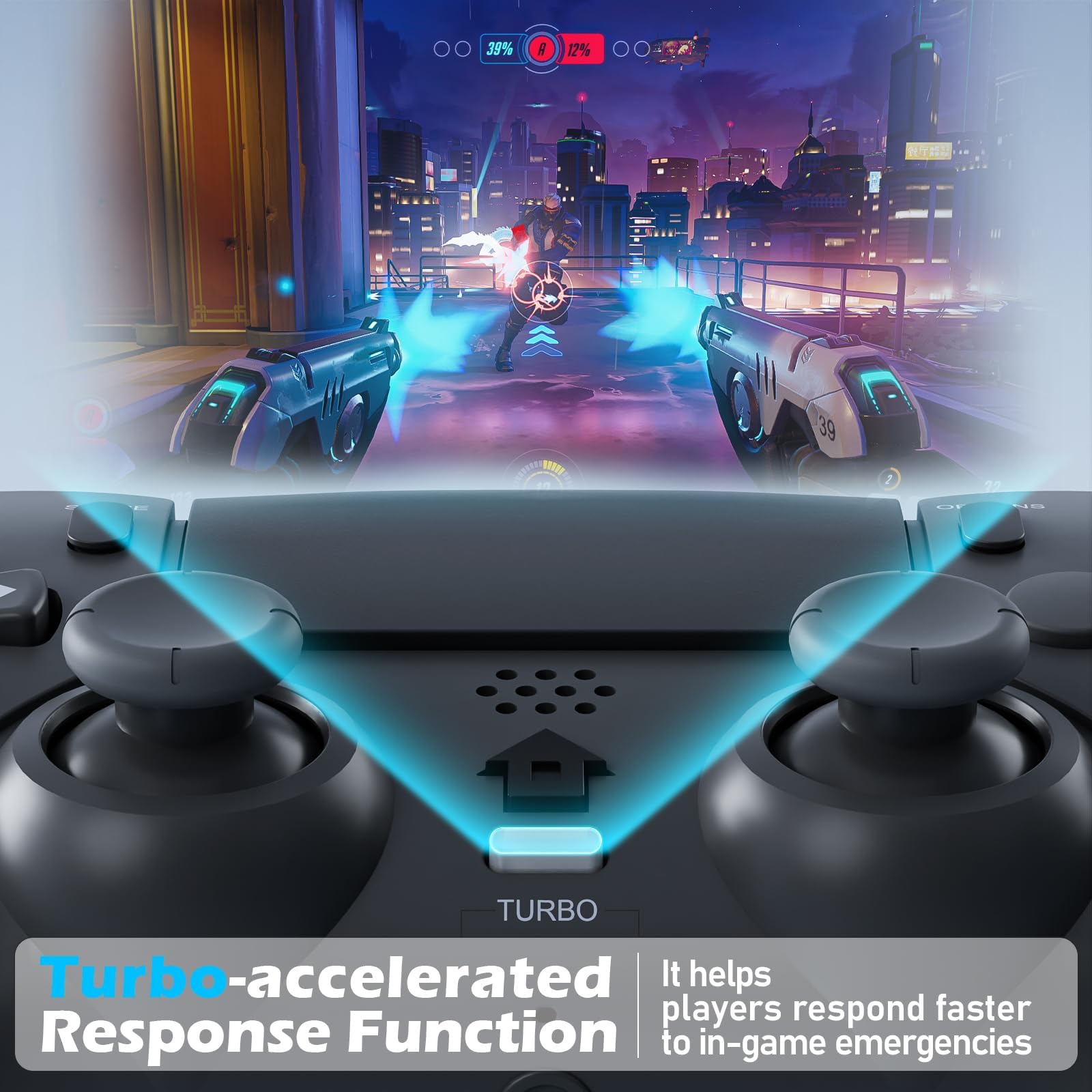 CHEREEKI Controller per PS4, Controller Bluetooth con 2 Pulsanti Programmabili Gamepad Wireless con Doppia Vibrazione Sensore Giroscopico a 6 Assi Touch Pad Altoparlante Integrato, Nero