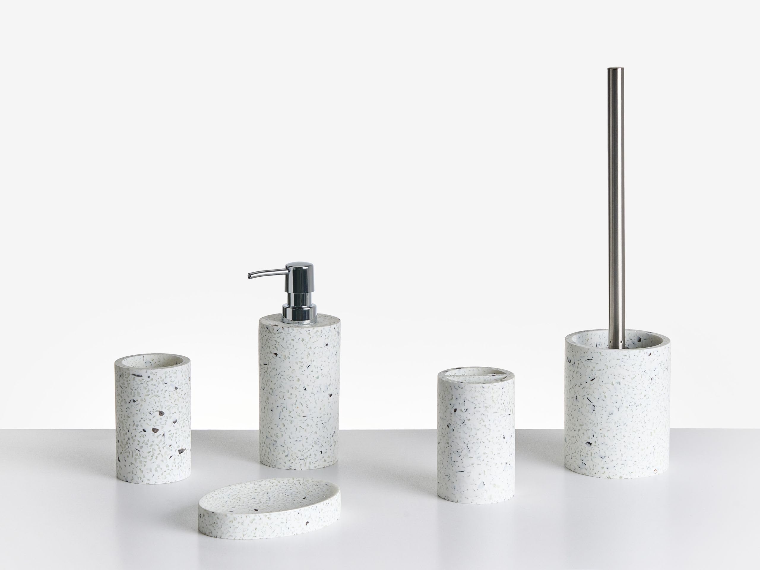 Badaccessoires Set 5-teilig Kunstharz weiß Terrazzo Optik Badausstattung Perene