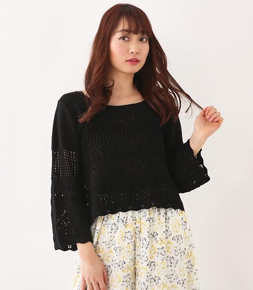 Amazon アヴァンリリィ Avan Lily クロシェライクニットpo 180bs170 2110 Free ブラック セーター 通販