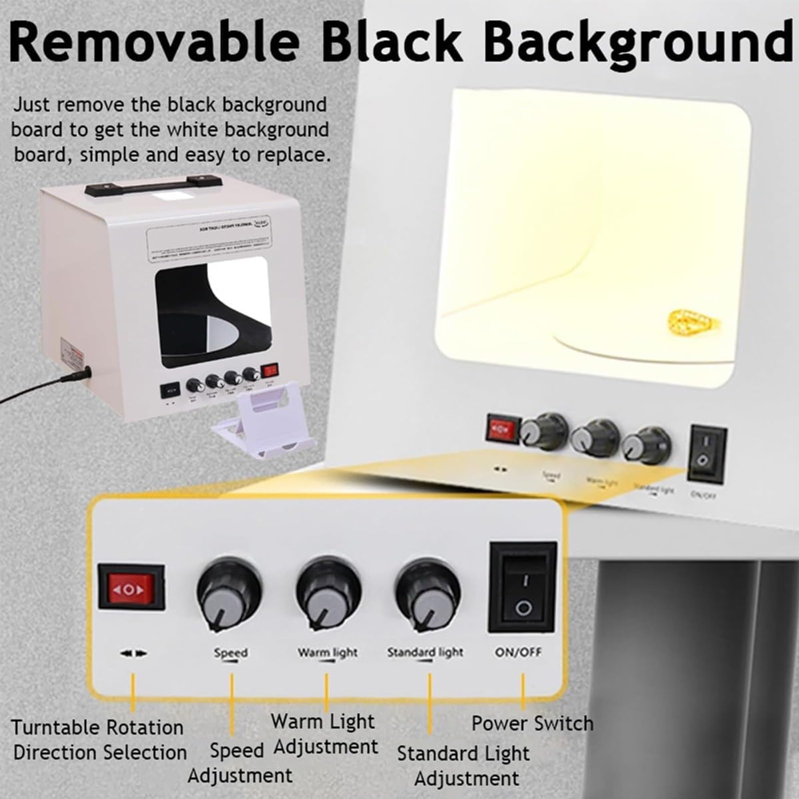 Przenośny mini namiot do studia fotograficznego, lampa LED z elektrycznym gramofonem 360° i regulowanymi światłami do fotografii biżuterii i małych przedmiotów