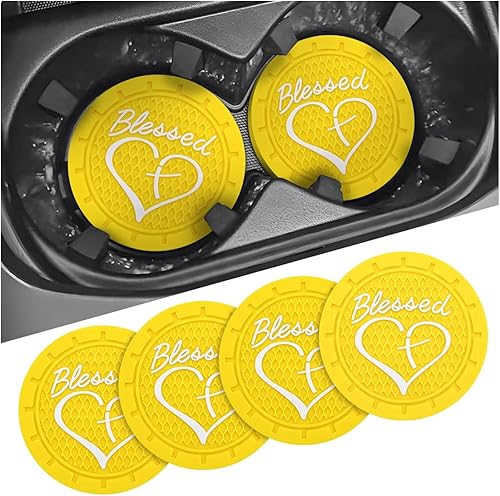 Miniatura 7 de AICEL Paquete de 4 posavasos para automóvil, 2.75 pulgadas, de PVC suave, portavasos para automóvil, posavasos para automóvil, diseño cristiano de