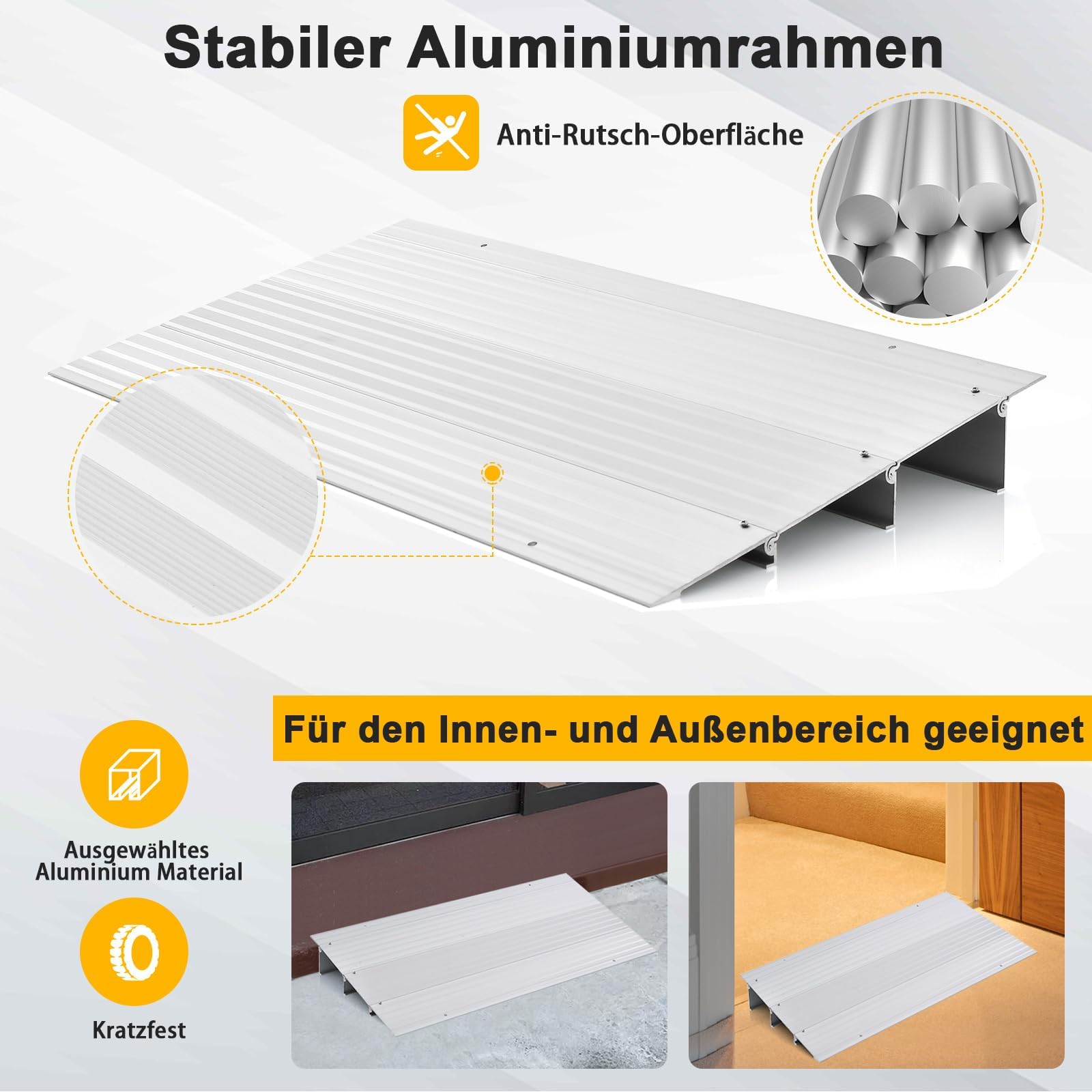 FANTASK Rampa per marciapiede antiscivolo con design a rampa regolabile e portata di 317 kg, rampa per soglia in alluminio, per carrozzina e sedia a rotelle, altezza 8,5 cm