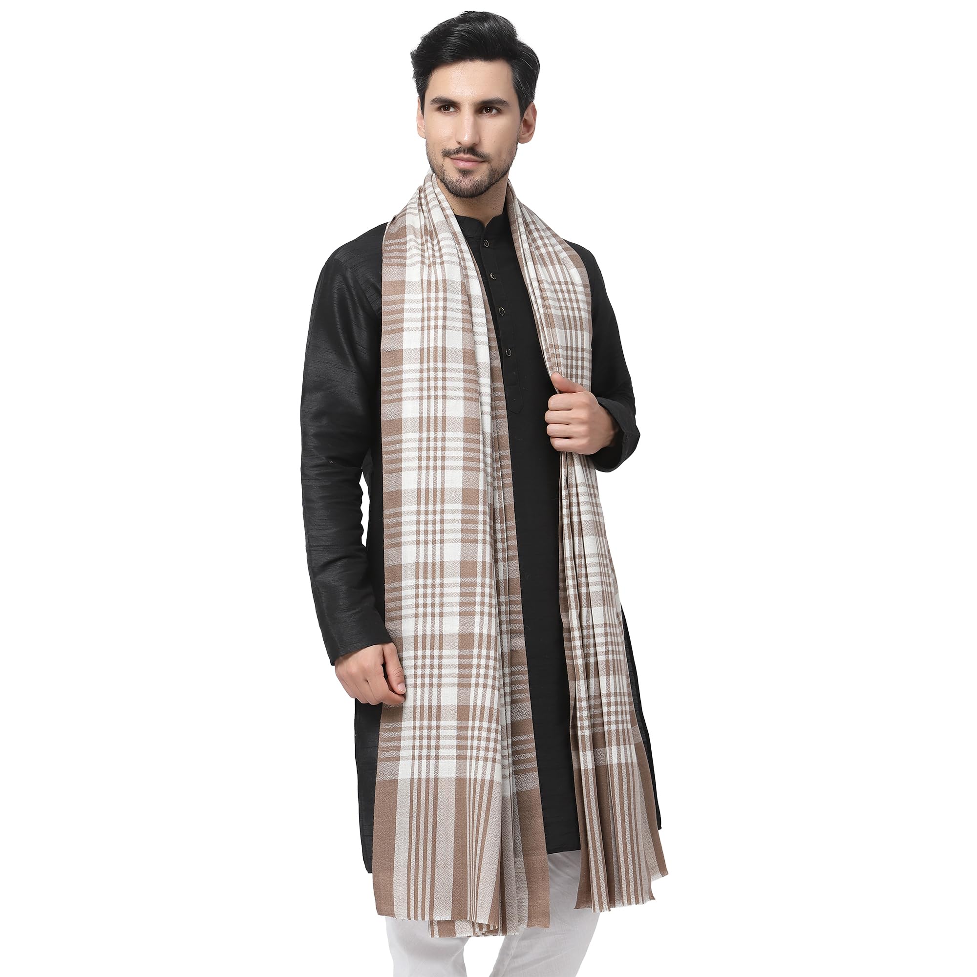 Weavers Villa Men's Woolen Lohi/Shawl (Ms-Checks, Cream), 125Cm X 250Cm