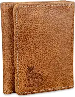 Carteira Masculina De Couro Legítimo Trifold Comporta RG CNH Cartões Antifurto Bloqueio Rfid - 289 (Whisky - Couro CBFF)