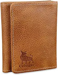 Carteira Masculina De Couro Legítimo Trifold Comporta RG CNH Cartões Antifurto Bloqueio Rfid - 289 (Whisky - Couro CBFF)