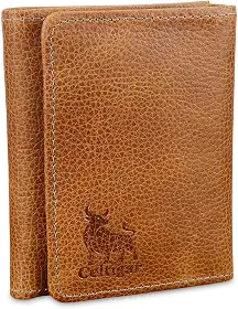 Carteira Masculina De Couro Legítimo Trifold Comporta RG CNH Cartões Antifurto Bloqueio Rfid - 289 (Whisky - Couro CBFF)