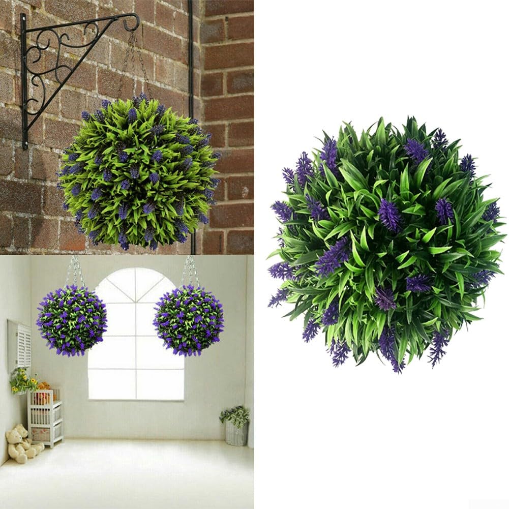 ARMYJY Easy to Hang Anywhere Artificial Lavender Topiary Ball Flower Hanging Basket for Use (25cm)