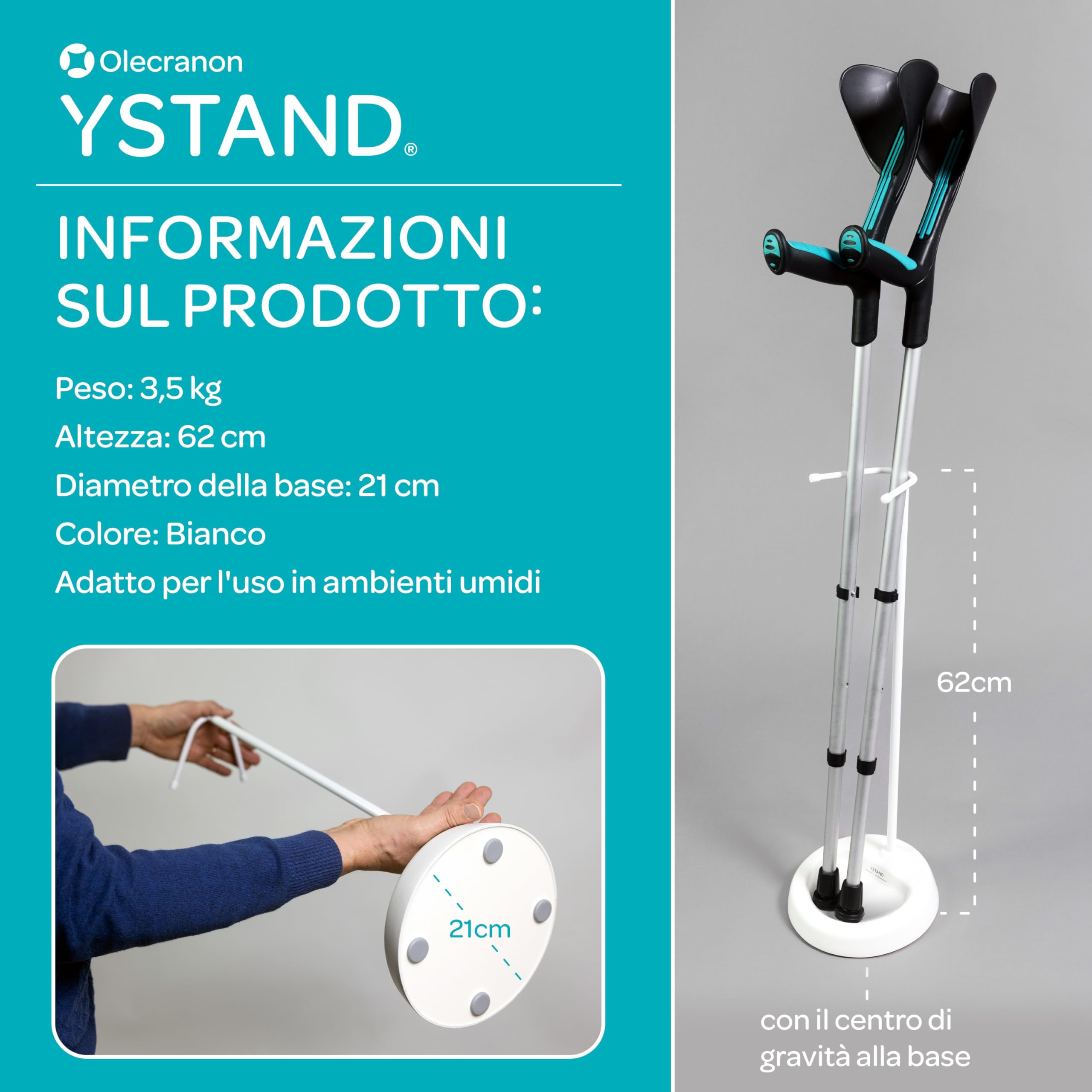 Supporto per Stampella da Avambraccio da 62 cm | Per casa, ufficio o viaggio, ausilio alla mobilità a portata di mano, custodia compatta, accessorio pratico