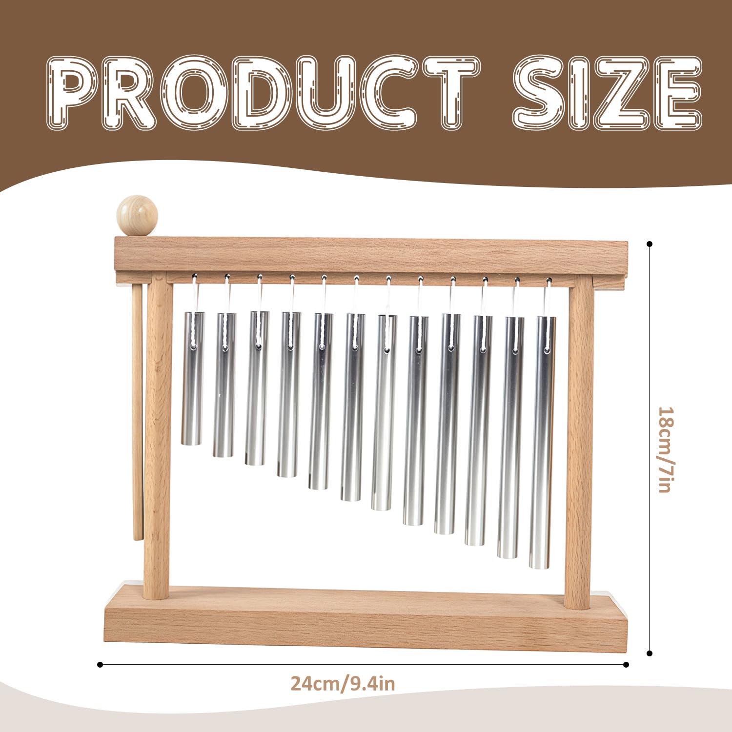 AOVNA Chimes Percussion-Instrument, einreihig, holzfarben, Tisch-Windspiel, leichtes Klangspiel, Musikinstrumente, Anfänger, kollaborative Familie