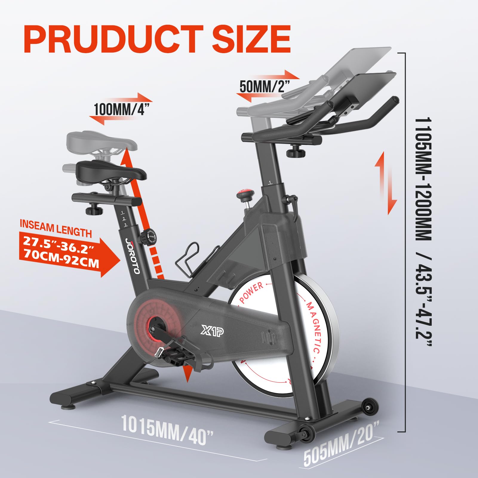 JOROTO Heimtrainer Fahrrad mit Magnetischem Widerstand, Ergometer Hometrainer mit RPM Monitor, Spezialisiertes Indoor-Cycling-Bike, 15 kg Schwungrad | Bis 150 kg | 11,8 Zoll Tablet-Halter (Schwarz)