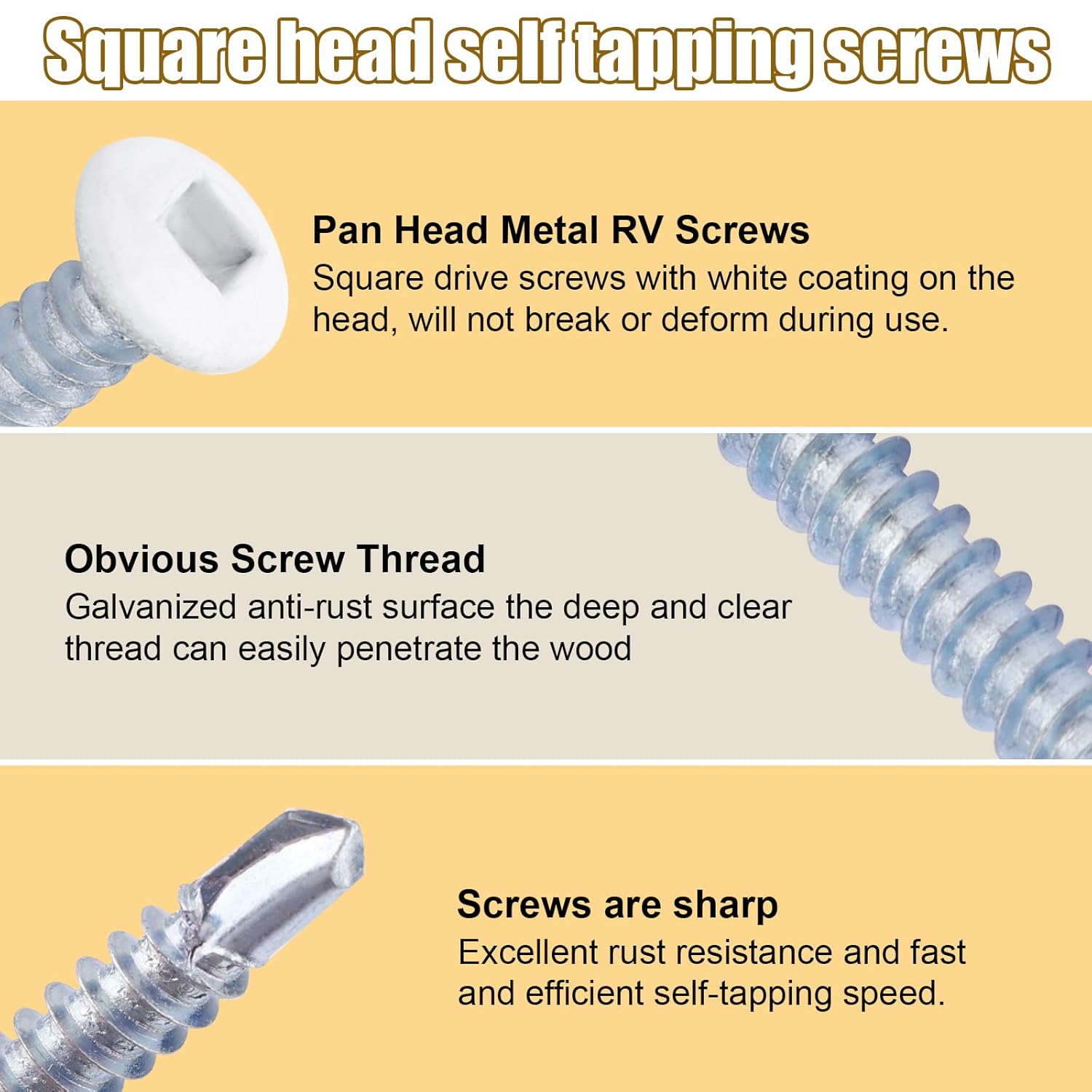 8 x 5/8" RV Square Head Screws White Self Tapping Screws for Cargo Trailer RV Interior and Exterior - 250 Pcs