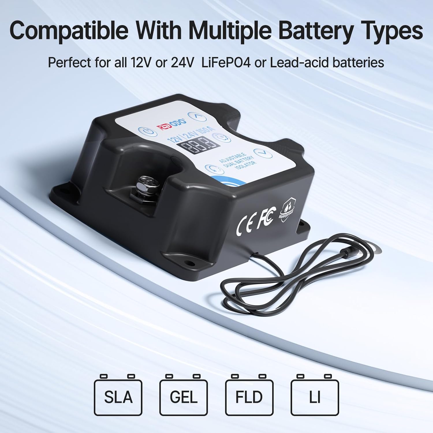 Redodo Dual Battery Isolator 12V 24V 150A, Manual and Automatic VSR Voltage Sensitive Relay with LCD Screen, Smart Battery Isolator for Lithium, Lead-Acid Batteries, for Car Truck RV ATV Boat Marine