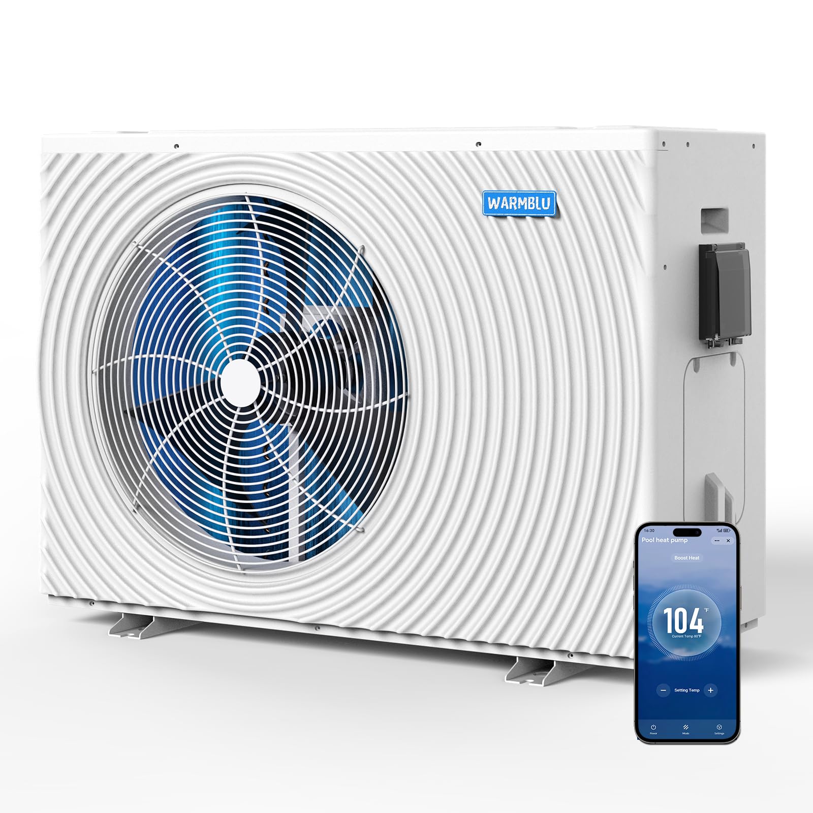 Pompa ciepła do basenu H10 10 kW, maks. 34 m³, COP 16, oszczędność energii 45%, przepływ wody 4,5 m³/h, obsługa połączenia Wi-Fi, podgrzewacze basenowe do basenów naziemnych i podziemnych