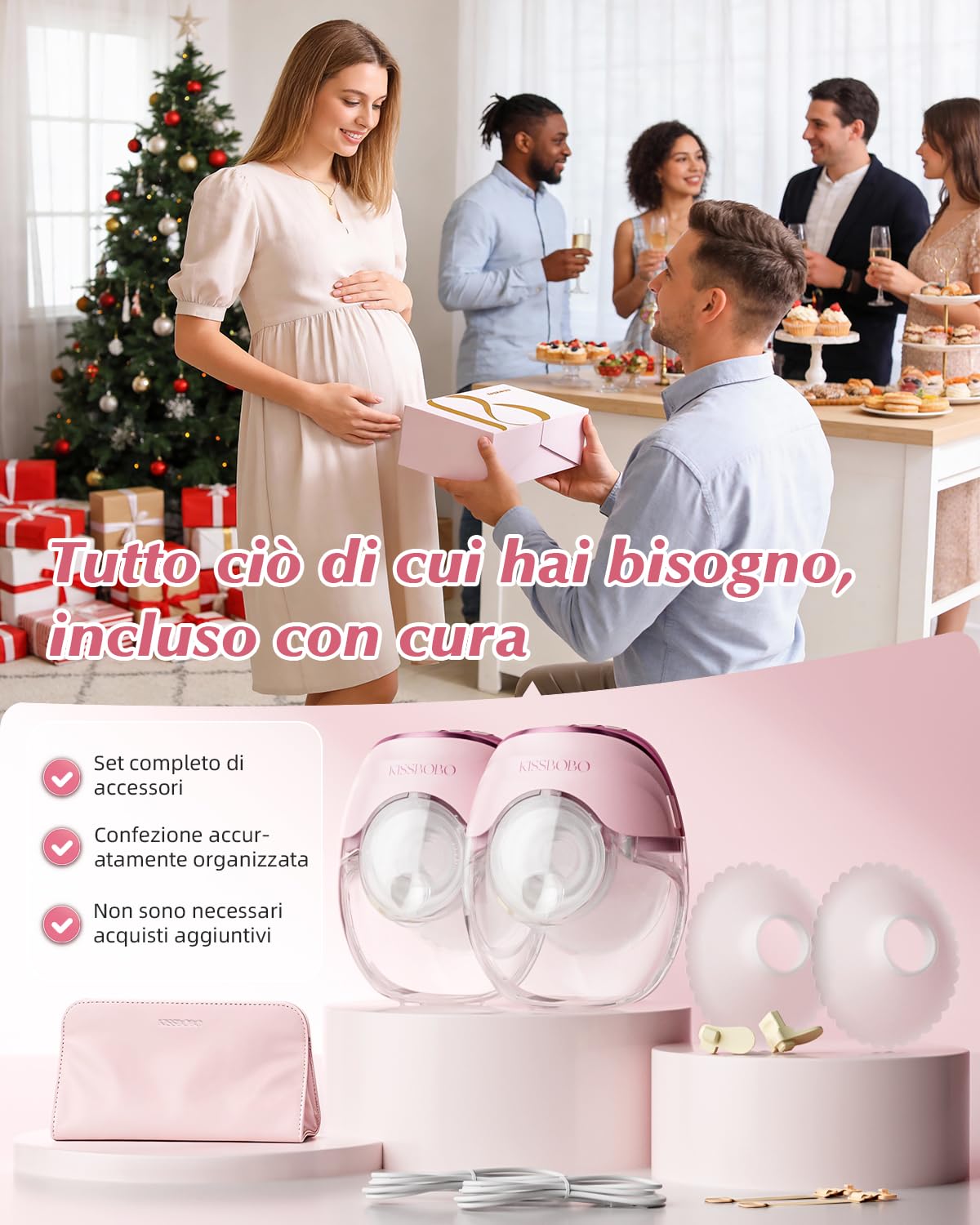 KISSBOBO Set regalo per latte elettrico K8, pompa per latte elettrica ultra piatta, 3 modalità, 8 livelli elettrici, a mani libere, super silenziose, per pompe discrete (rosa, 2 pezzi)