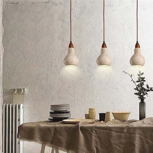 Miniatura 2 de Vintage Small Bedside Pendant Lights Mid Century Natural Stone Hanging Lamp Nordic Single Head Solid Wood Chandelier for Kitchen Island Bedroom