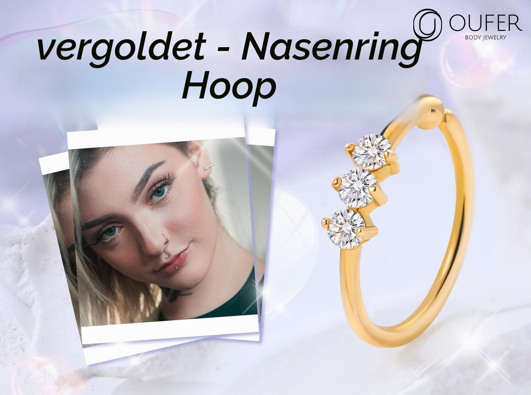OUFER 0.8mm 9ct Gold Nasenpiercing Rings CZ 20 Gauge Nasenring Nasen Piercing Nase Hoop Gelbgold Seamless Helix Piercing Körper Schmuck Geschenke 8mm