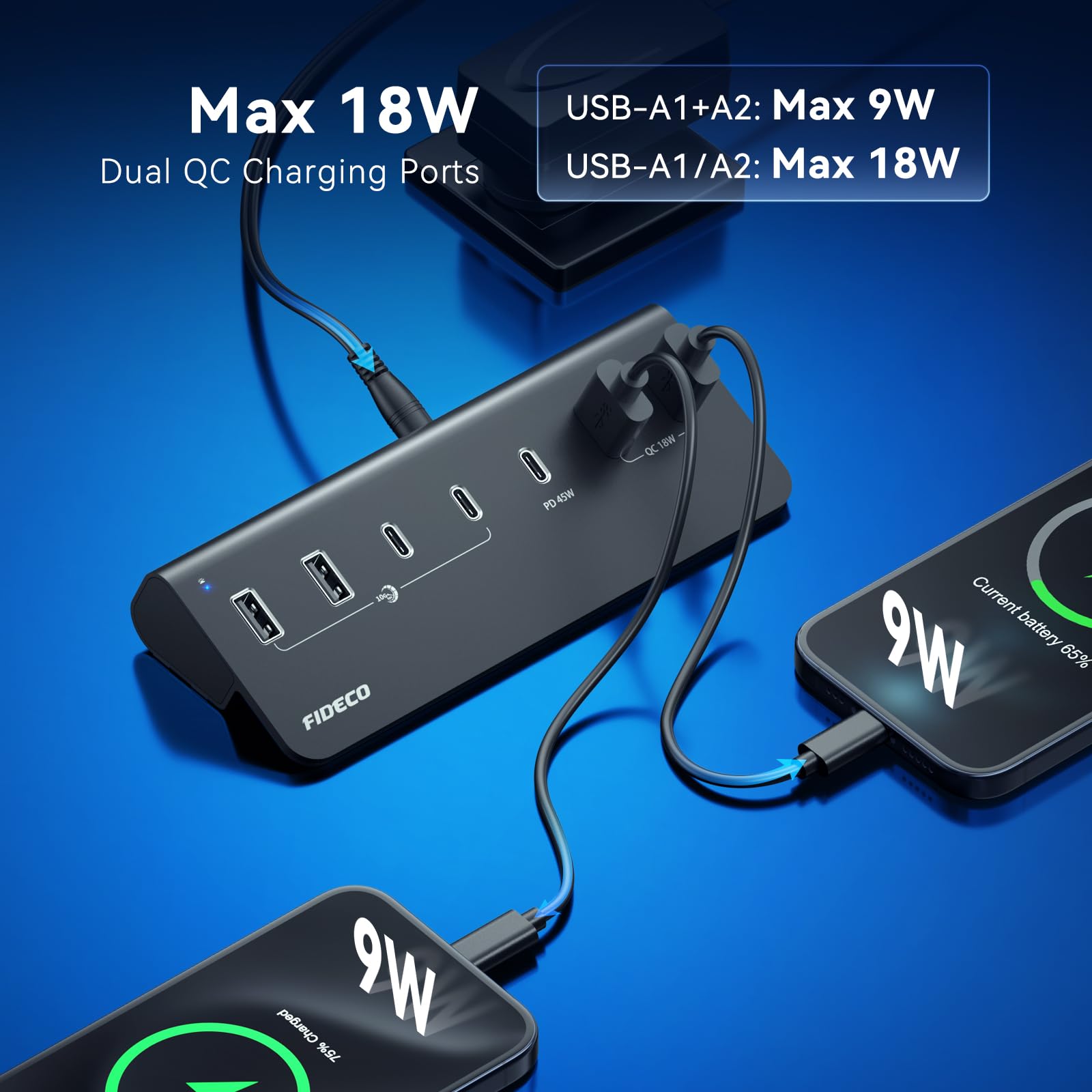 FIDECO Hub USB Alimentato a 7 Porte da 72W, Hub USB C con 1 PD 45W, 2 Porte di Ricarica QC 3.0 e 4 Porte USB 3.2 (2 USB-A + 2 USB-C), 10Gbps Hub in Alluminio per Laptop, PC, MacBook, iPhone 17/16/15