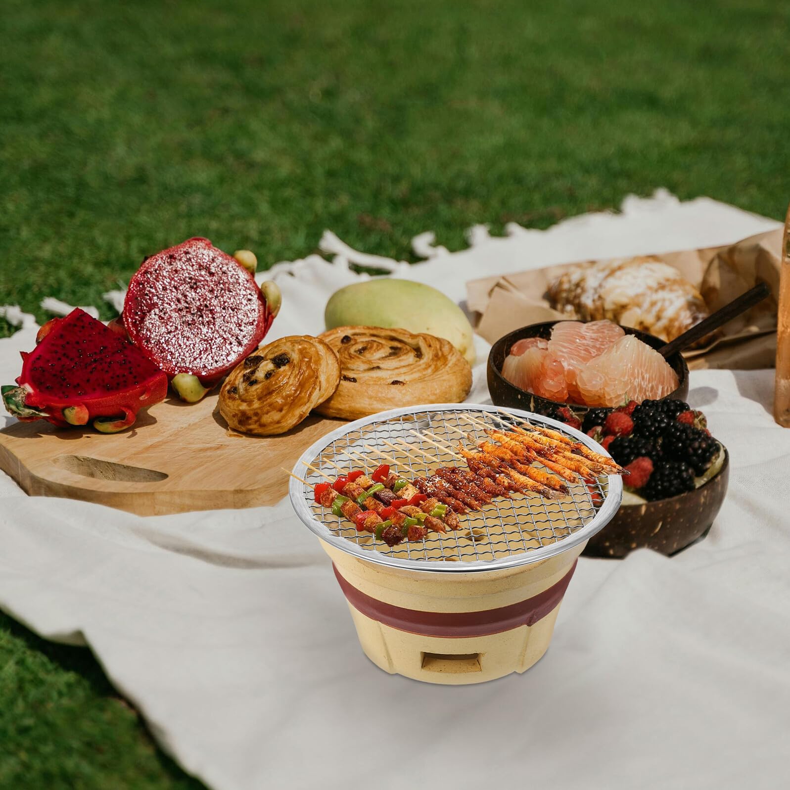 Zestaw mini kuchenek na węgiel drzewny, kompaktowy, staromodny grill do grillowania na kemping i do domu, wielofunkcyjna kuchenka na drewno, przenośny sprzęt do grillowania na świeżym powietrzu
