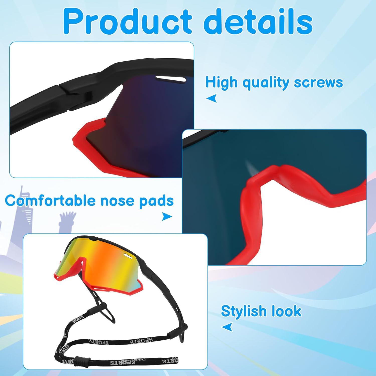 3 Pack Kids Youth Baseball Sunglasses Sports Cycling Sunglasses Shades UV400 Protection Goggles for Teens Age 8-14 Boys Girls - Image 3