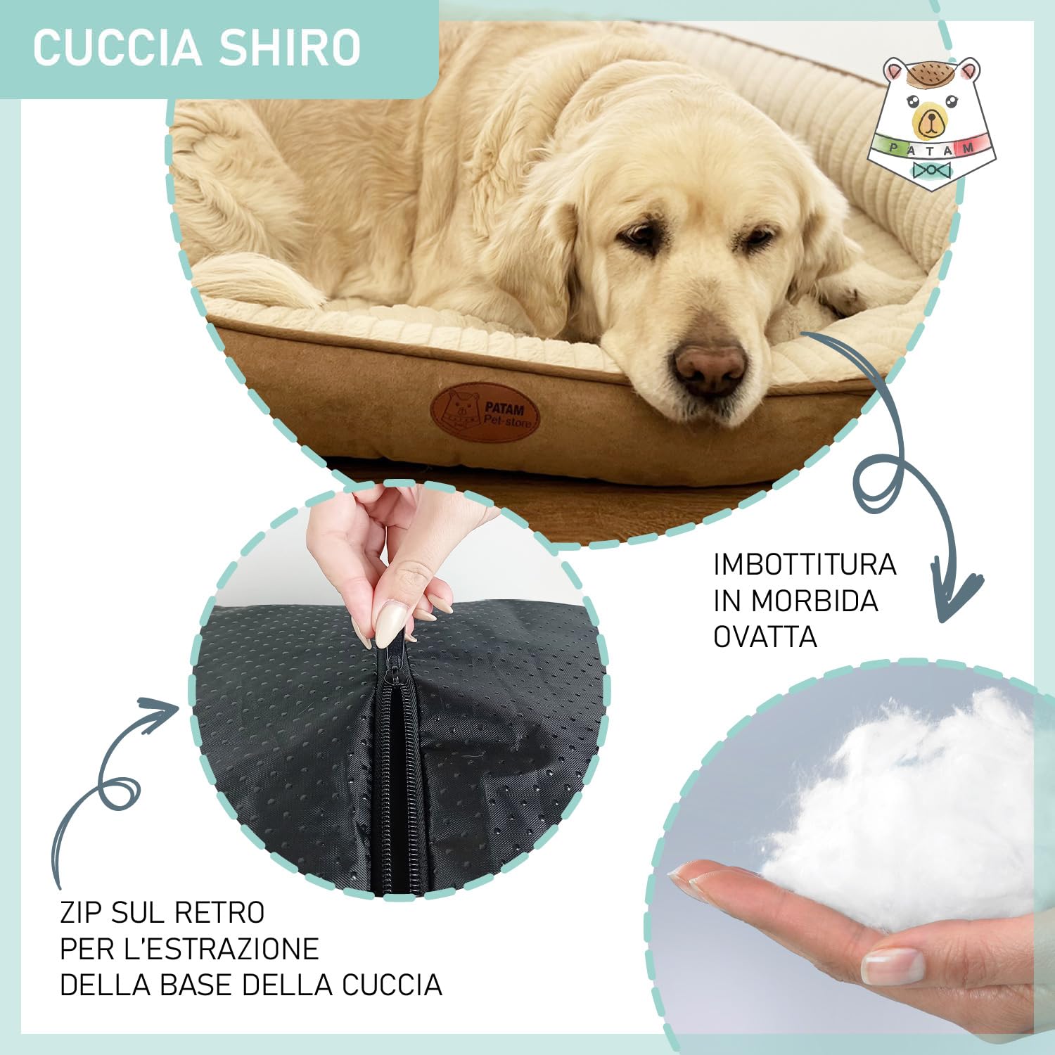 Shiro Corde Canapé pour Chien et Chat Déhoussable Lavable en Machine Lit Doux avec Bordure surélevée Fond antidérapant 61 x 51 x 23 cm