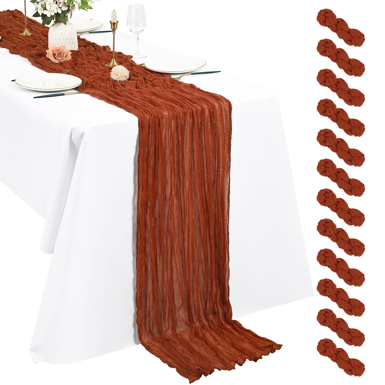 12 Pack Terracotta Cheesecloth Table Runners 10Ft Boho Gauze Table Runner 21120 Inch Rustic Romantic Long Table Runner for Wedding Party Bridal Shower Christmas Decoration