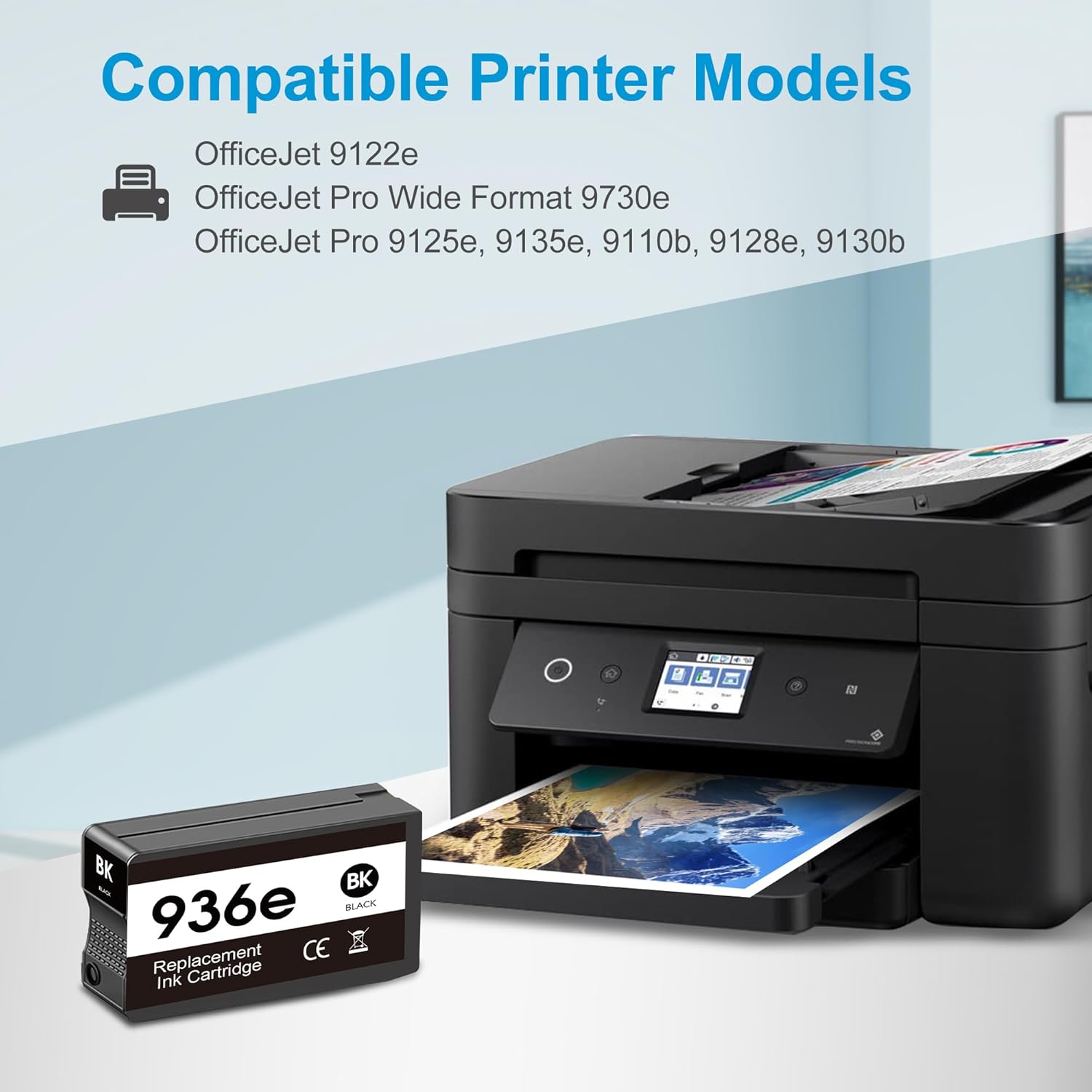 936e 936XL Ink Cartridges Black High Yield for HP 936 936e 936XL Ink, Compatible for HP OfficeJet Pro Wide Format 9730e OfficeJet Pro 9110 9120 9122 9125 9128 9130 9135 9730 Printers (Black, 1 Pack)