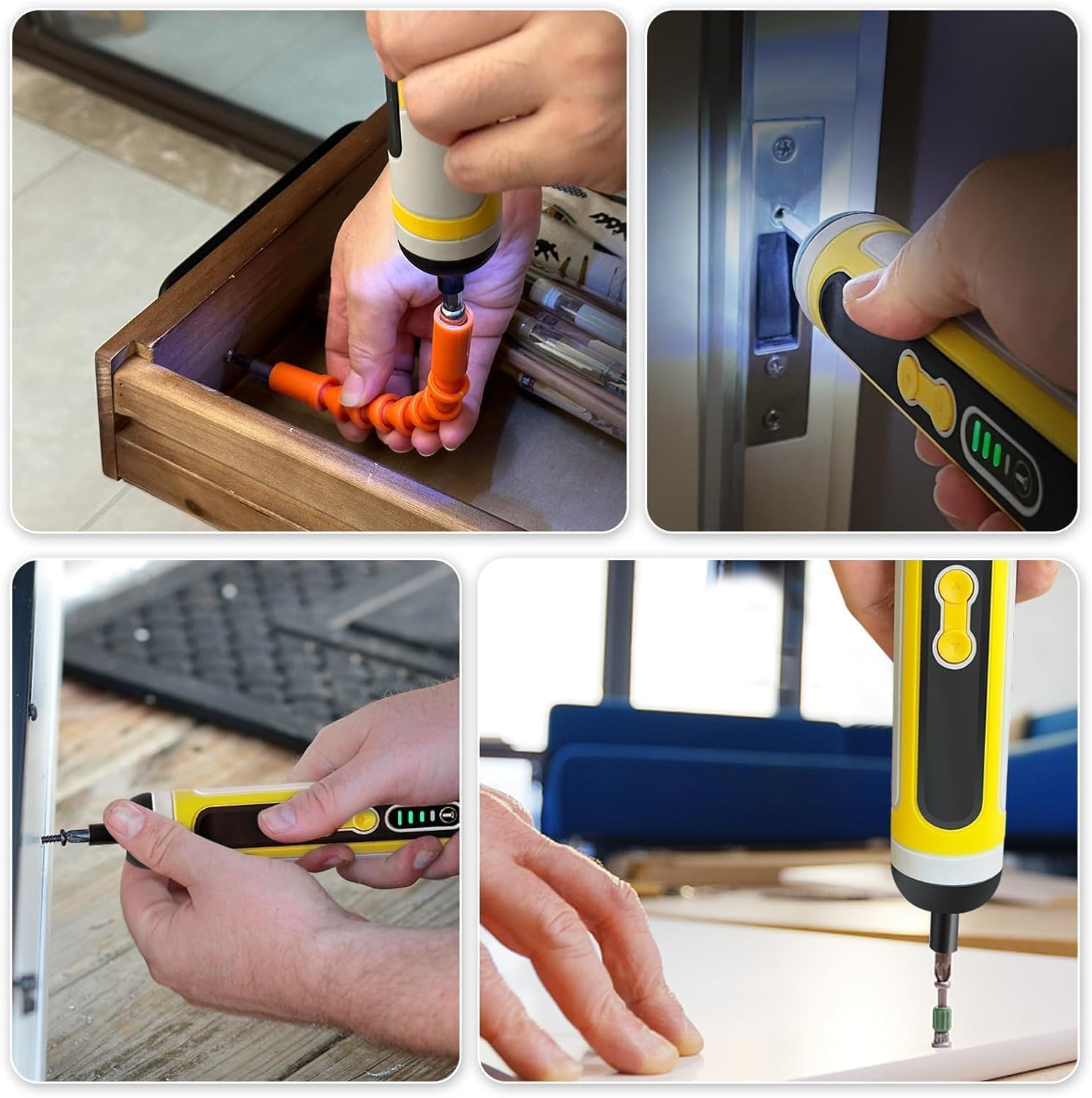 Enventor Cordless Screwdriver Set, 4V 6N.m Electric Screwdriver 2000mAh with USB Type-C Rechargeable, 3 Torque Settings, LED Work Light, Magnetic Bits Set, Bit extension Holder, Flexible shaft