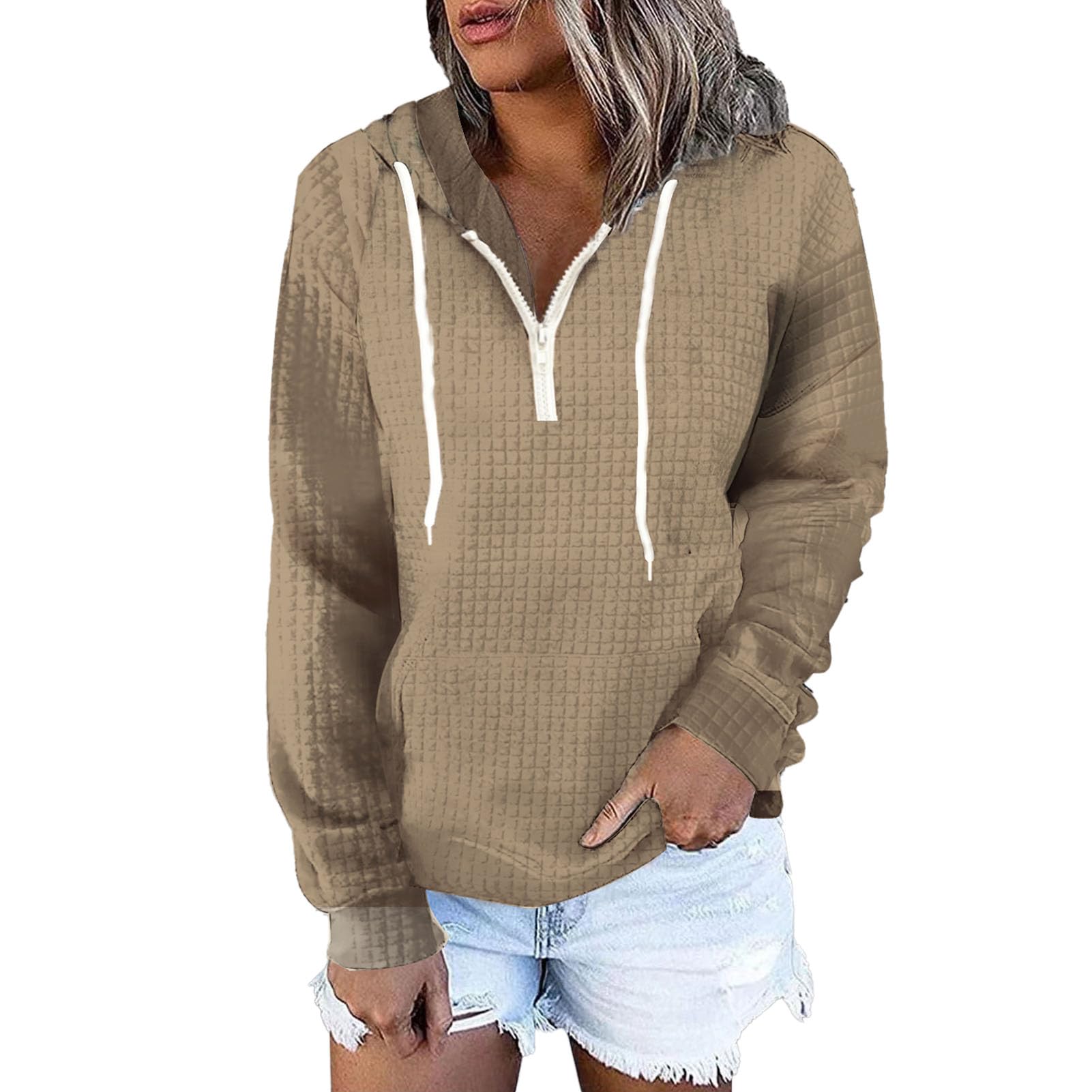 Pull à capuche avec cordon de serrage ajustable en taille M couleur kaki