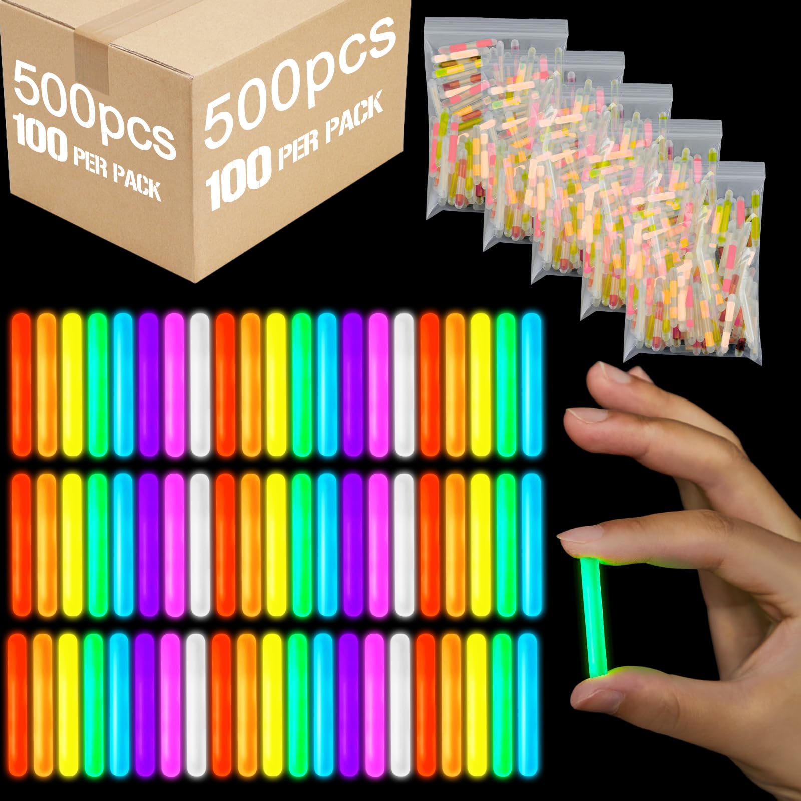 Jenaai 500 Stück Leuchtstäbe zum Angeln, Mini-Leuchtstäbe, Nachtangeln, Leuchtstäbe, 3,8 cm, Knicklichter zum Angeln, Osterei, Zombie, Party, Halloween-Dekoration