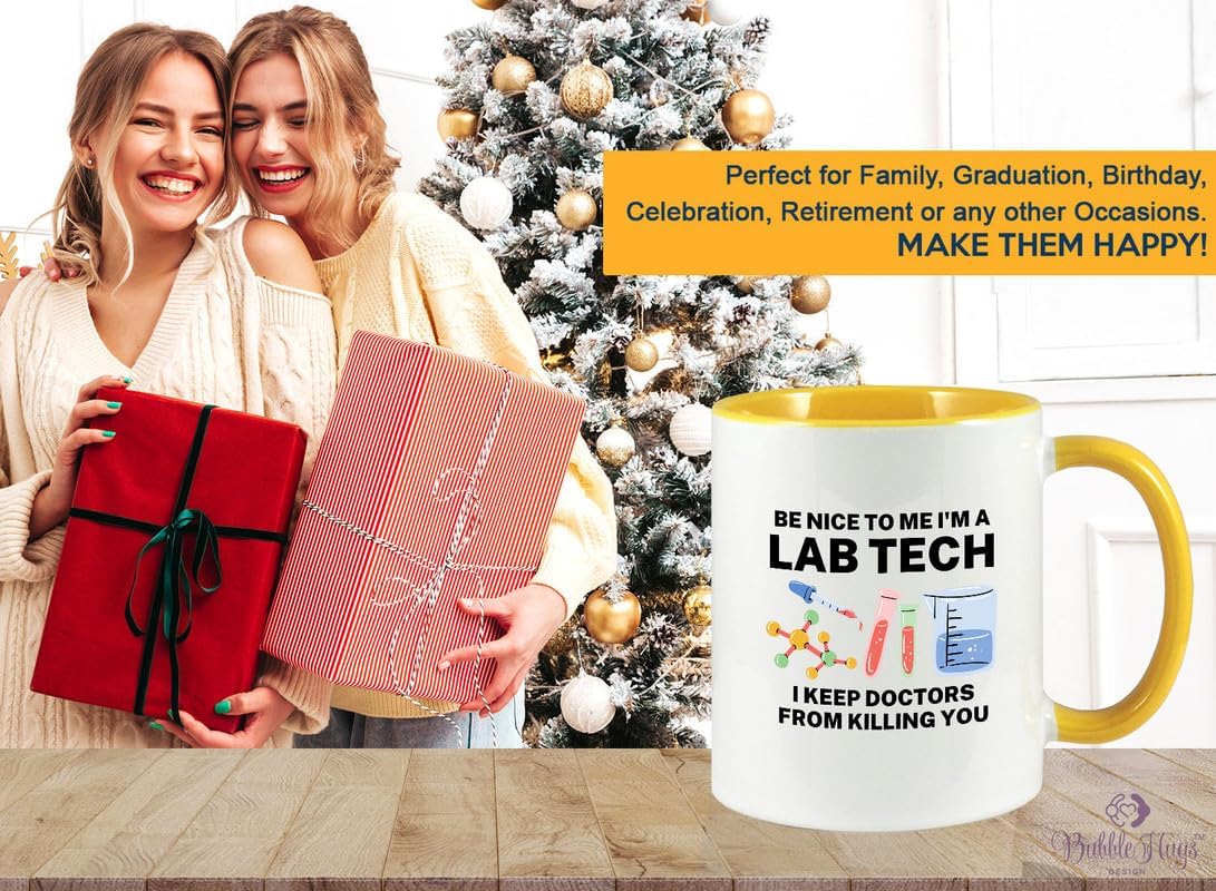 Med Laboratory Professionals 2Tone Mug 11oz Yellow -Be Nice To Me A - Doctor Pharmacist Nurse Pediatrician Lab Scientist Lab Assistant Biologist Microbiology