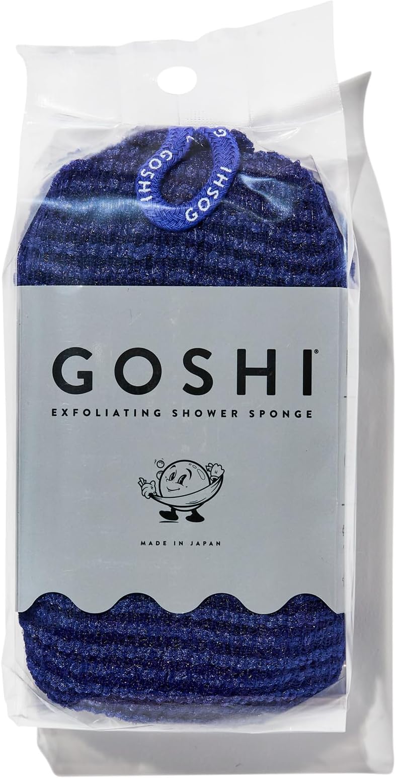 Exfoliating Shower Sponge - Rip-Resistant, Rapid-Drying Exfoliating Bath Sponge for All Skin Types - Indigo Blue - Made in Japan