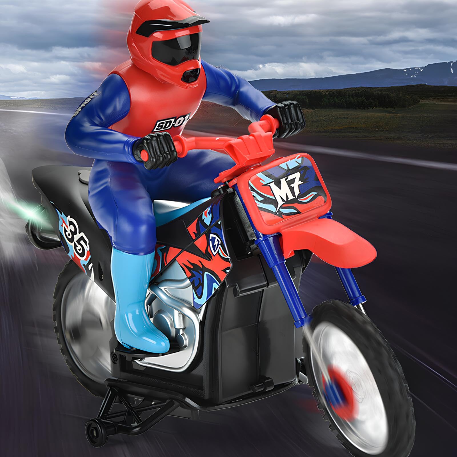 Moto Radiocomandata Gigante per Bambini Moto con Pilota Telecomandata MotoCross con Effetto Fumo Marmitta Maxi Scala 1:10 con Luci Battery Pack Sprint Super Veloce Motocicletta Acrobatica Drifting