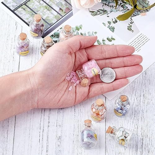 Miniatura 4 de KISSITTY Juego de 9 botellas de piedras preciosas sin taladrar curativas, juego de piedras de Reiki en rodo, mezcladas al azar para hacer joyas y